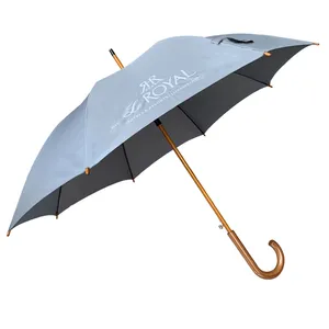 YS-1056 Factory Supply Advertising Umbrella Wooden J Handle And Shaft Auto Open Custom Logo Straight Umbrella For Hotel