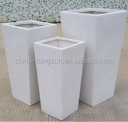 LSWS151113394 manufacturer WHOLESALER huge dull White fiberglass Trapezoid SQUARE shape flowerpot planter VASE