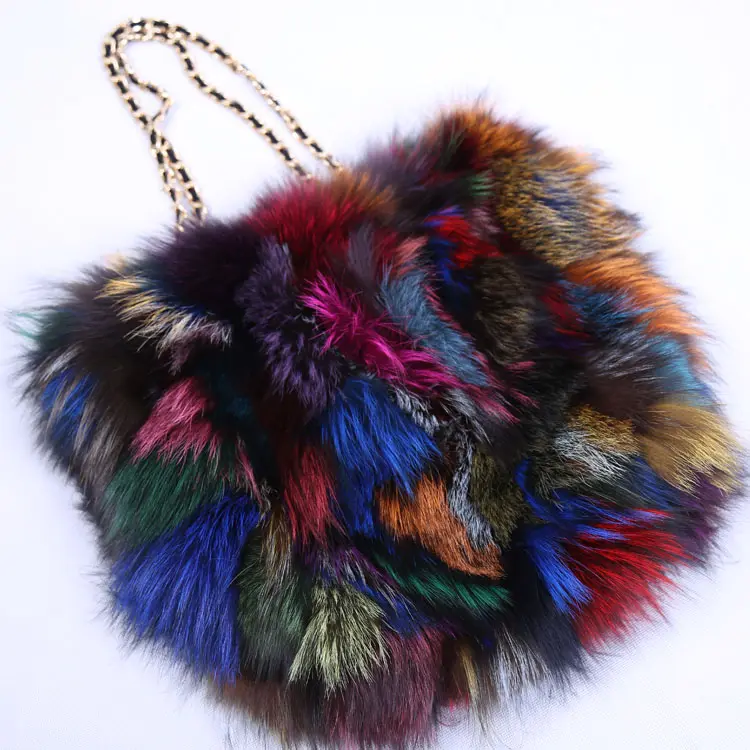 Stocking Bag Small Fluffy Skull Charm Silver Shoulder Shopping Real Fur Handbag