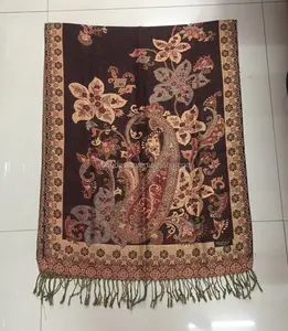 Womens dress shawl jacquard paisley floral polyester acrylic turkish golden lurex shine pashmina scarf