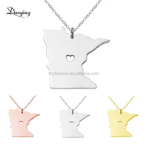 Customized Stainless Steel Jewelry Minnesota USA State Map Outline Cut Pendant Necklace