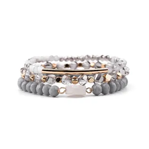 Venta caliente 3 unids/set fantasía gris cuentas de cristal pulseras para las mujeres