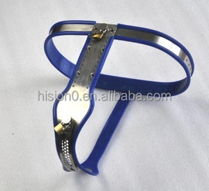 2016 Newest Blue Silicone Stainless Steel T-shape <strong>Chastity</strong> <strong>Belt</strong> With Side Shield Bondage for <strong>Female</strong> - Product Image 5