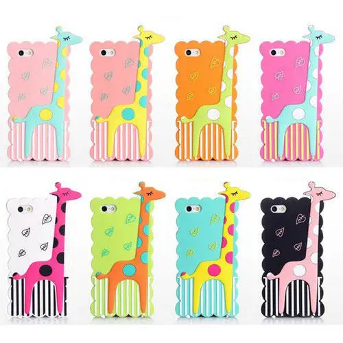 3D Cute cartoon Animals Korea Polka Dot giraffe soft Silicone cell phones Back Case For iphone 4 4g 4s/5 5g 5s 6