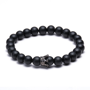 Bán Hàng Nóng Tự Nhiên Trắng Howlite Đá Mã Não Hạt Vòng Tay Của Anh Ấy Và Cô Ấy Vòng Tay Đôi Với Vương Miện Quyến Rũ - Product Image 4