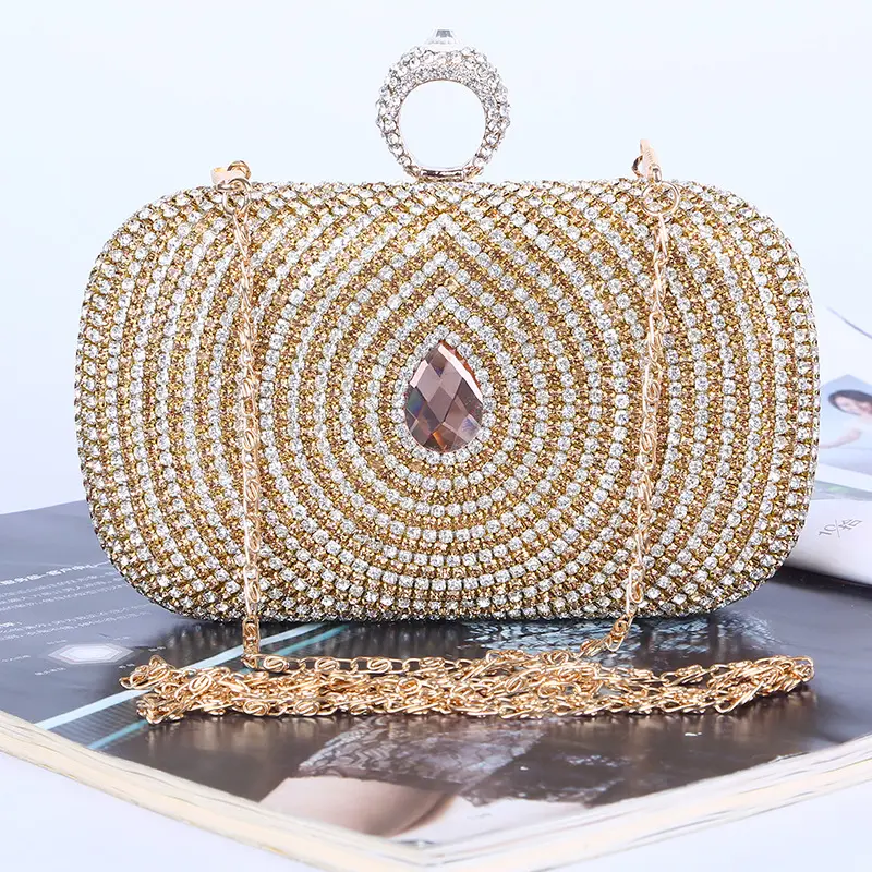 Factory direct wholesale gorgeous crystal evening bag ladies rhinestone clutch bag PU fabric satin lining for woman party