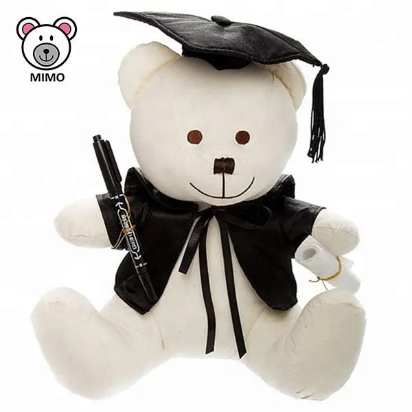 Quà Lưu Niệm 100% Cotton Hữu Cơ Trắng Tốt Nghiệp Teddy Bear Đồ Chơi Với Áo Choàng Và Mũ Tùy Chỉnh Chữ Ký Bán Buôn Plush Bear