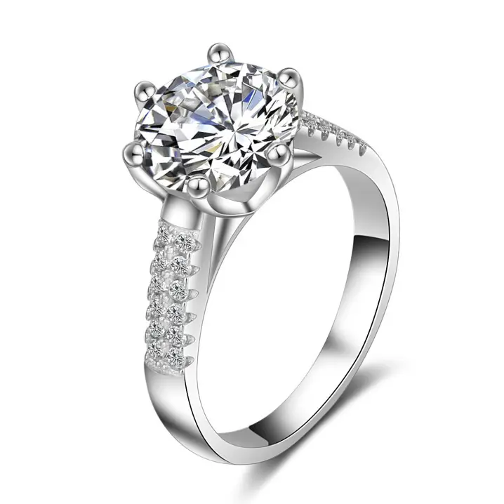Class สีขาวทองหกแพ็คบิ๊กหินงานแต่งงาน pure 5925 sterling silver การออกแบบแหวนมงกุฎเพชรรูปผู้หญิงเครื่องประดับแหวน