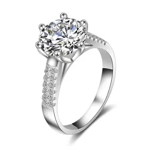 Kelas Emas Putih Six Pack Batu Besar Pernikahan Murni 5925 Sterling Perak Ring Desain Diamond Crown Berbentuk Wanita Perhiasan Cincin