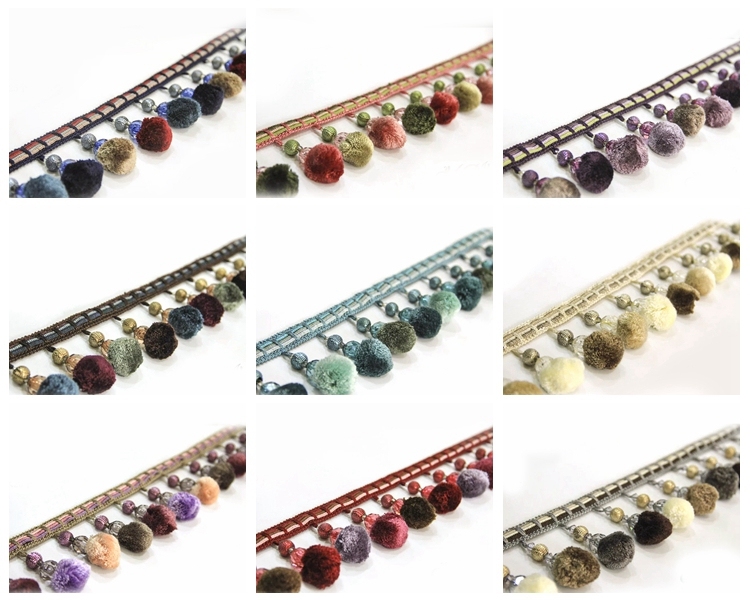 Usine Prix Gris Beige Couleur Rideau Balle Pom Pom Pompon Fringe