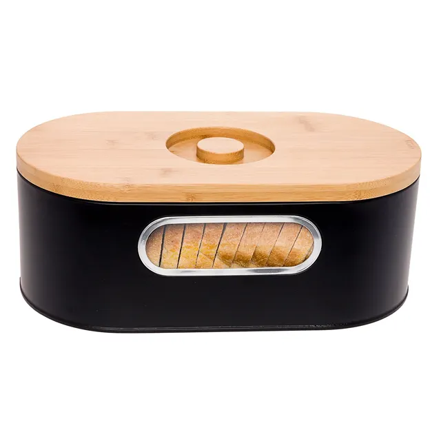 Schwarz 2-in-1 Moderne Brot Box mit Bambus Schneiden Bord Deckel Saving Brot Bin