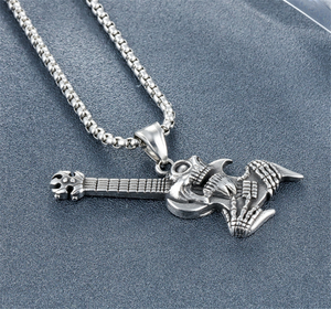 Collar con colgante de guitarra y calavera gótica para hombre, joyería de acero inoxidable - Product Image 3