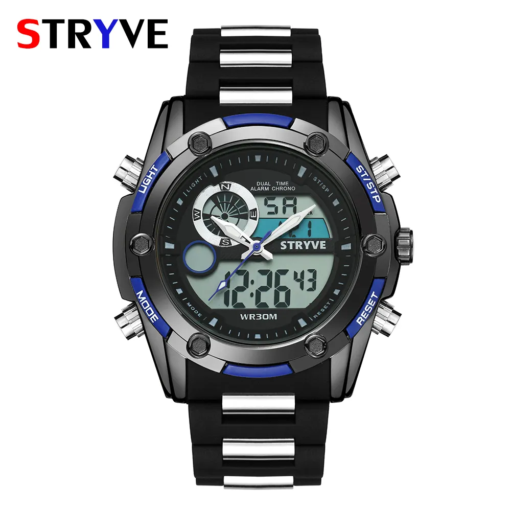 Top Marke STRYVE Uhr Professionelle männer Sport Uhr Dual Display Analog Digital Quarz 50 Meter Wasserdicht Dive Uhr