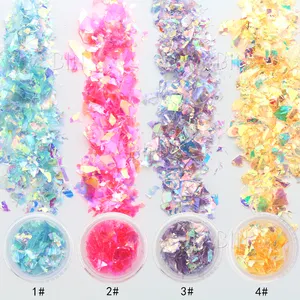 BIN farklı renkler büyük alacalı parçaları düzensiz pul dekorasyon nail art lehçe glitter gevreği