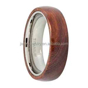 2018 Trending Producten Titanium Ring Hoge Gepolijst Pipe Cut Koepelvormige Effen Rode Houten Ring