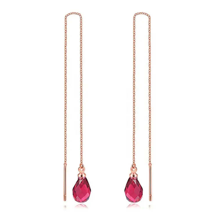 Fashion Earring Line Jewelry Rose Gold Silver Color Multi Color Crystal Water Drop Long Chain Earrings For Girls Party KC158-M