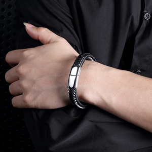 Commercio all'ingrosso Gioielli Fibbia Magnetica Del Polsino Del Braccialetto Del Mens Genuino In Acciaio Inox Bracciali In Pelle Intrecciata - Product Image 6