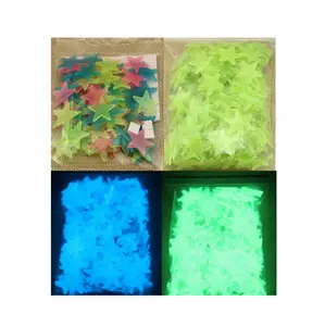 Custom Plastic 3D Glow Blauwe Sterren Hoge Heldere Gloeien In Het Donker Zelfklevende Lichtgevende Wanddecoratie Nummer Brief stickers