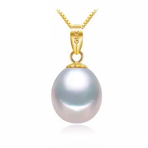 Single natural 18K solid gold fresh water real natural cultured genuine freshwater pearl pendant necklace design