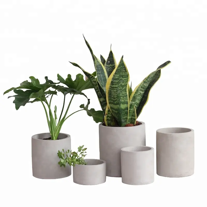 Pot Bunga Semen Nordik Sederhana Silinder, untuk Dekorasi Rumah Bunga