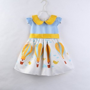 New Design fancy baby dress hot air balloon printed Bowknot <span class=keywords><strong>Blue</strong></span> kids party dress - Product Image 1