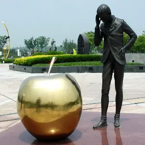 Exquis Debout Doux Bronze Pensant Homme Statue avec Pomme D'or
