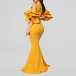 <span class=keywords><strong>Venta</strong></span> al por mayor de moda frío hombro cuello V profunda niveles mangas mujeres Maxi vestido largo - Product Image 4