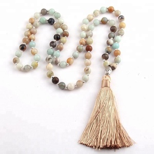 Moda mujer Lariat bohemio Tribal Beige borla Yoga joyería 8mm amazonita piedra <span class=keywords><strong>collar</strong></span> Rudraksha Buda collares - Product Image 6