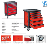 Armoire à outils REACH RQ9408-12 à 6 tiroirs avec verrou central, dessus en plastique, 6*4 roulettes (2 pivotantes), revêtement électrostatique en poudre, garantie 3 ans