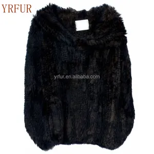 YR516 nouvelle veste à manches courtes en fourrure de lapin tricotée pour dames populaires
