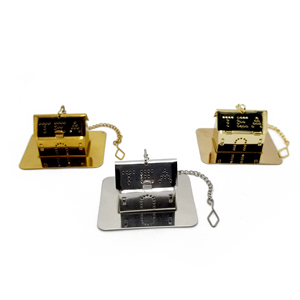 Infuseur à thé en forme <span class=keywords><strong>de</strong></span> mini-<span class=keywords><strong>maison</strong></span> en acier inoxydable plaqué or titane, écologique, marque Lechi, avec chaîne - Product Image 4