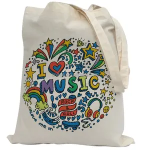 Bags For Kids To Colour In. Printed Outline - Kids Craft I love Music Design Canvas Tote Bag