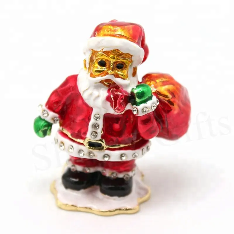 SHINNYGIFTS Metal Enamel Handmade Christmas Gifts Santa Claus Trinket Box Home Decorative Box