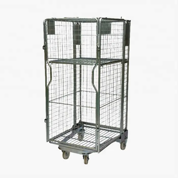 Mild Steel Q235 Mesh Wheeling 4 Sided Logistics Transportation Folding Full Security Rollcontainer/ Roll Cage Trolley