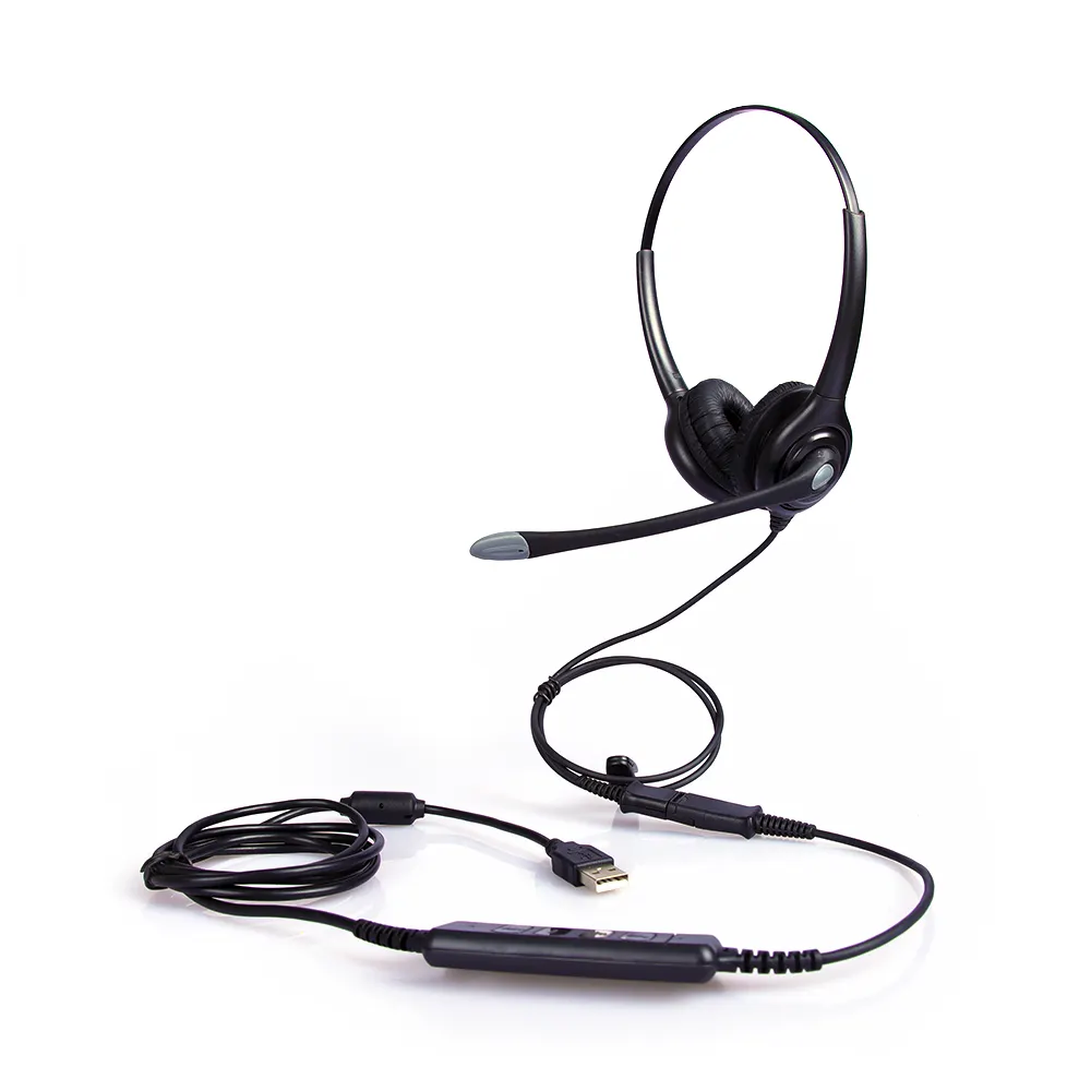 רעש ביטול binaural USB אוזניות תואם עם סקייפ. Lync עם QD (מהיר ניתוק)