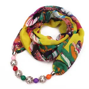 Wholesale 2022 hot sale bohemia necklaces scarf fashion pattern chiffon pendant women jewelry scarf wrap