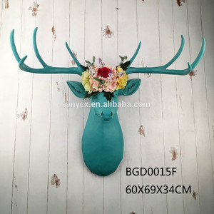 2017 nuevo llegada resina sintética Taxidermia pared Calavera de <span class=keywords><strong>ciervo</strong></span> con flor artificial - Product Image 1