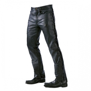 Pantalones de Motociclista de Cuero y Lona para Hombre, Color Negro, Estilo Desgastado, Bordados, Ligeros, Duraderos y Elegantes - Product Image 1