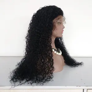 Tangle free shedding free #1 jet black spanish curl full lace brazilian human hair wigs 24 inch lace front wig for women