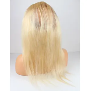 Großhandels preis vor gezupft 613 blondes rohes brasilia nisches Haar mit natürlichem Haaransatz gerade 360 Kopf runde Spitze Frontal verschluss