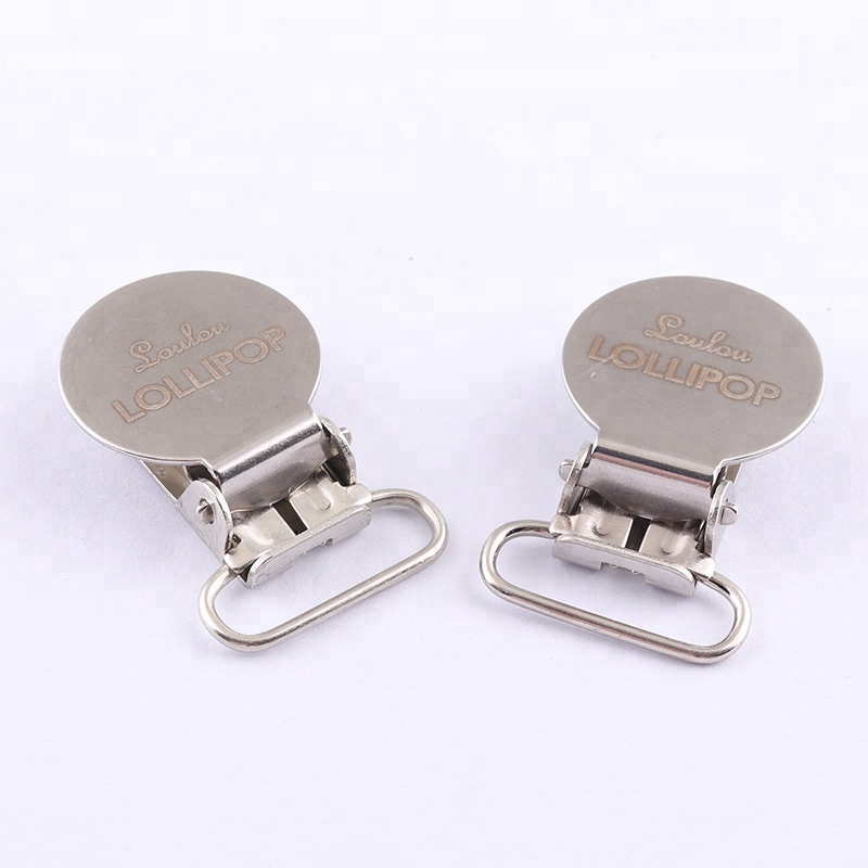 Лазерный логотип на заказ, 20 мм, круглые металлические подтяжки для пустышки