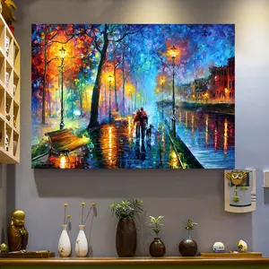 Peinture à l'huile de paysages de rue de <span class=keywords><strong>paris</strong></span>, <span class=keywords><strong>palette</strong></span> de fête de la pluie au couteau, scène de rue, peinture bâtiment abstraite - Product Image 1