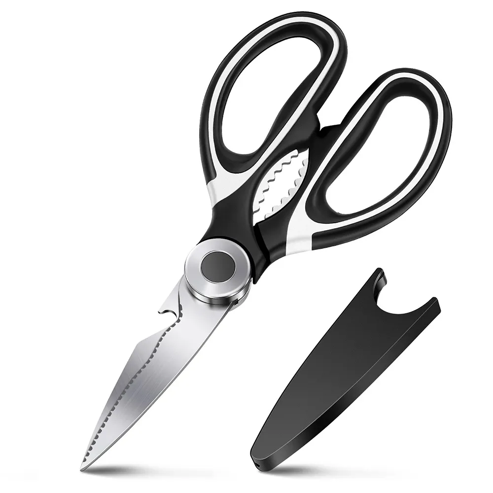 8" Premium Kitchen Shears - Super Sharp Stainless Steel Blades - Multipurpose Scissors for Cutting Herbs, Meats, Poultry