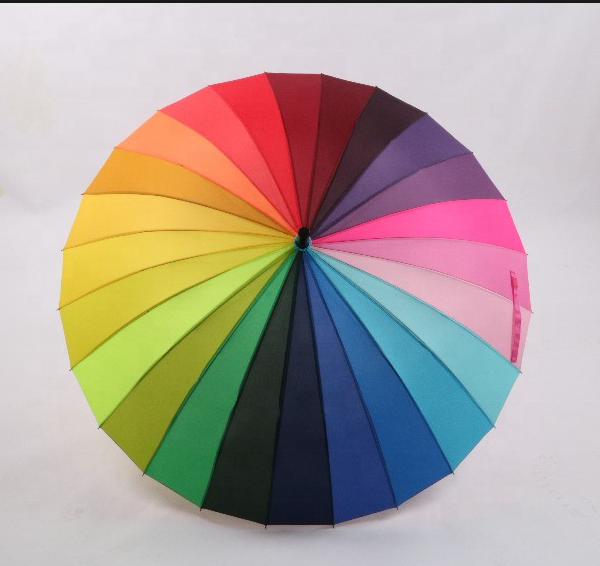 Рекламный 24 цвета Прямой Радужный зонт для гольфа