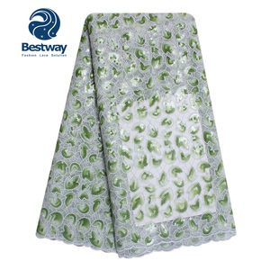 Tela de Encaje de Diseño <span class=keywords><strong>Yoruba</strong></span>, Verde, con Lentejuelas, Tela de Encaje de Organza - Product Image 1