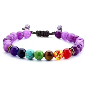 Gioielli di cristallo di ametista di moda Reiki Healing Balancing Round ametista Beads 7 Chakra gemstone bracciale