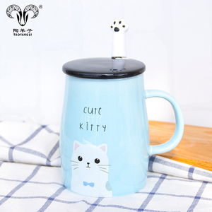 <span class=keywords><strong>Tasse</strong></span> à café en céramique avec couvercle et cuillère, pour le café, inspirée de la bande dessinée, chien, chat, <span class=keywords><strong>lapin</strong></span> - Product Image 2