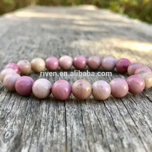 SN1345 8mm Rhodonite Bracelet Handmade Natural Pink Rhodonite Beaded Gemstone Mala Bracelet Unisex Gift Wrist