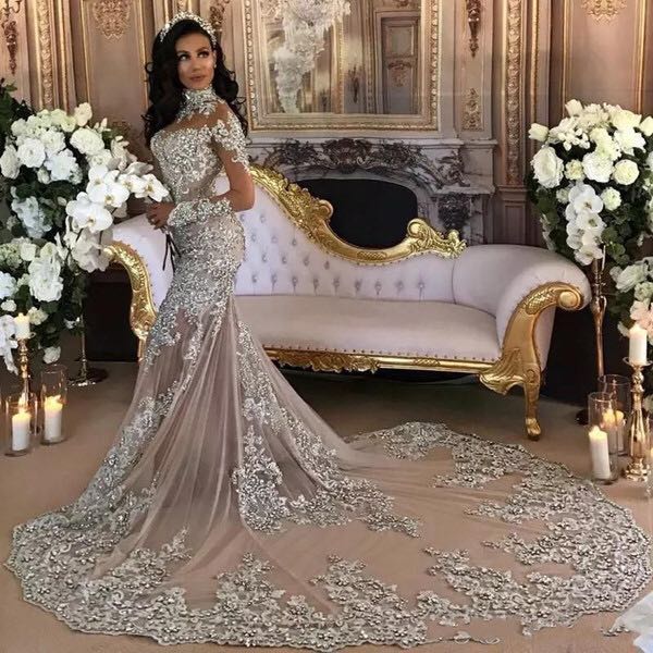 Sparkling Lace Bridal Gown Long Sleeves 
