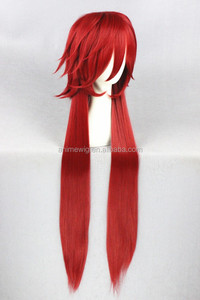 Alta calidad 100cm largo recto rojo oscuro negro Butler Grell peluca Cosplay Anime sintético resistente al calor Peluca de pelo - Product Image 4